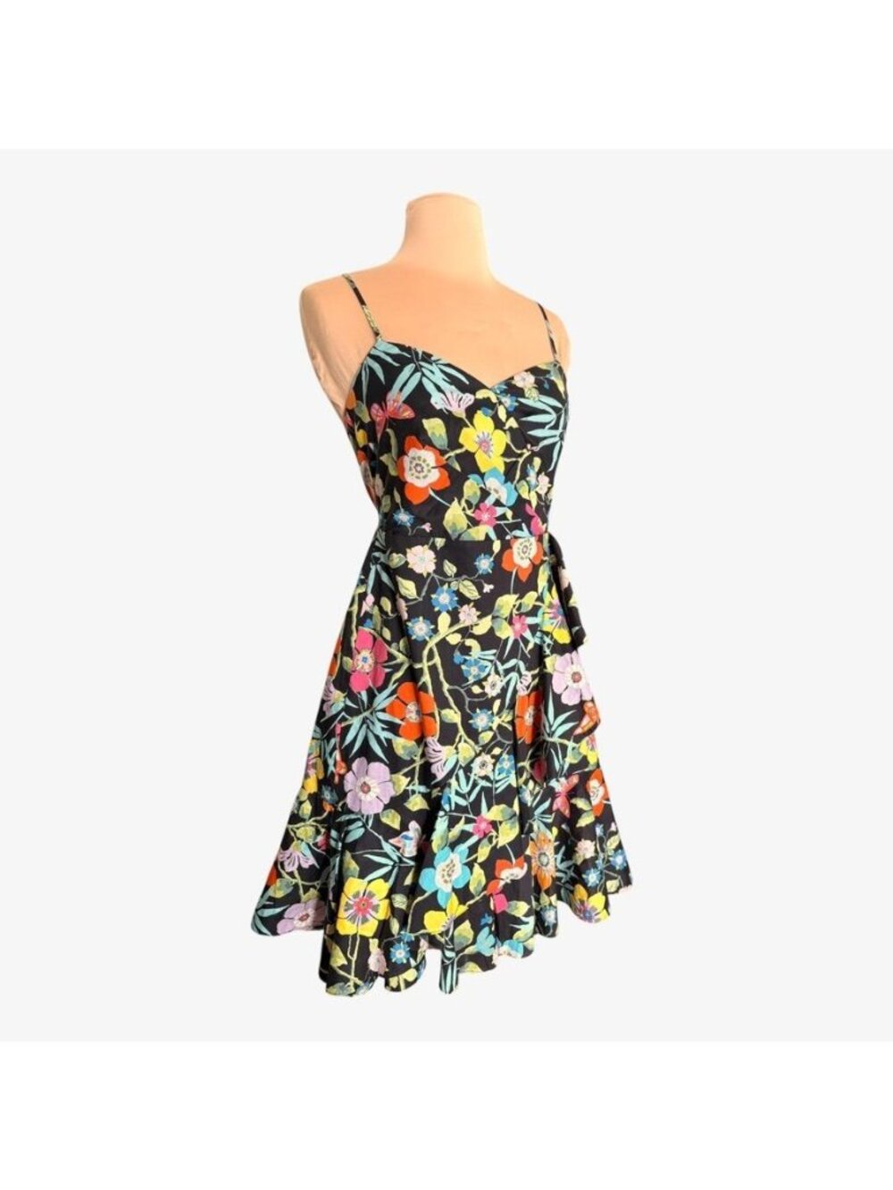 NWT J.Crew Liberty Secret Garden Dress Ruffle-hem 00 Black Multi NEW Party